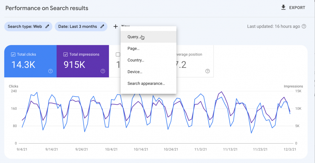 regex-enabled filters are only enabled in the Query and Page filters in Search Console