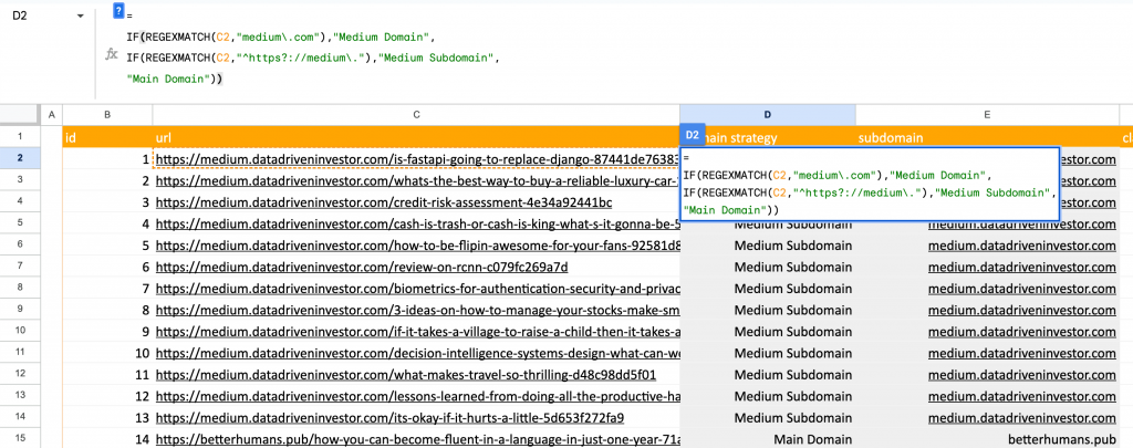 regexmatch function in Google Sheets